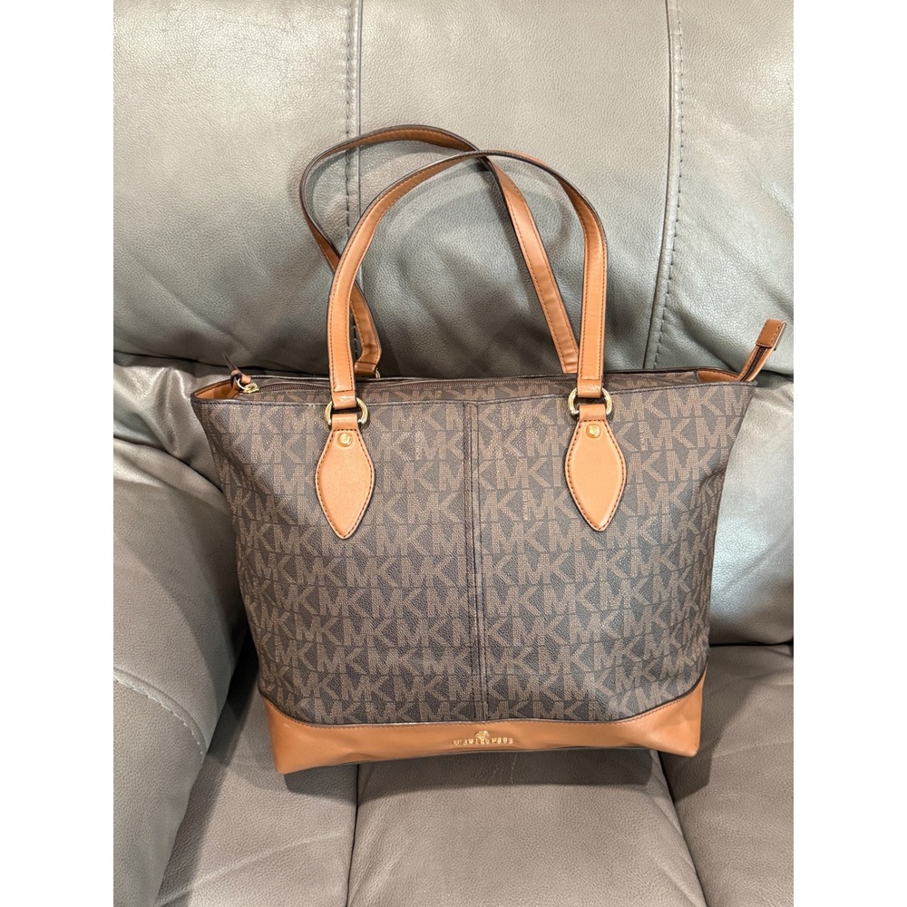 Michael Kors‎ Signature PVC Leather Tote Bag Brown Tan Shoulder Bag